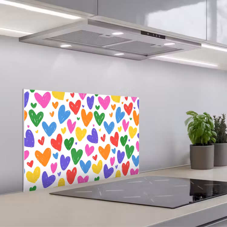 Spatscherm keuken - Hartjes - Patroon - Kleurrijk - Tekening — 4