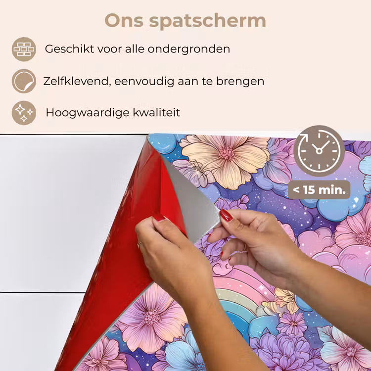 Spatscherm keuken - Regenbogen - Bloemen - Kleurrijk - Wolken — 3