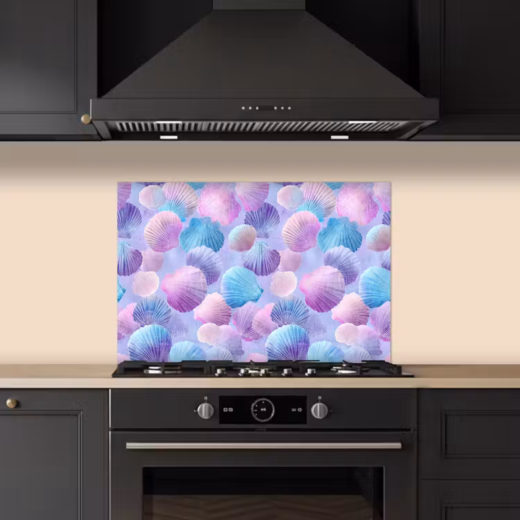 Spatscherm keuken - Schelpen - Paars - Blauw - Patroon — 1