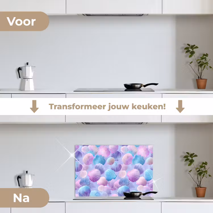 Spatscherm keuken - Schelpen - Paars - Blauw - Patroon — 2