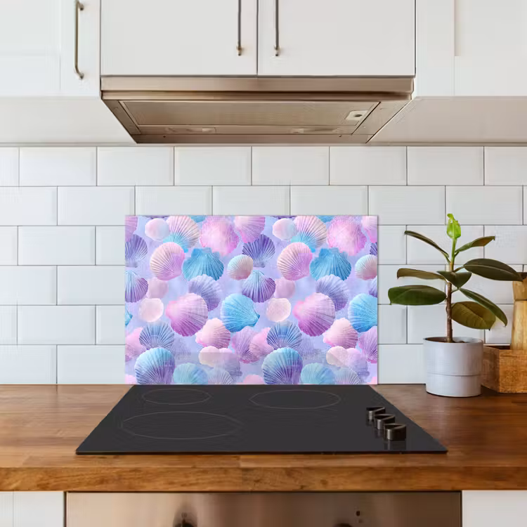 Spatscherm keuken - Schelpen - Paars - Blauw - Patroon — 5
