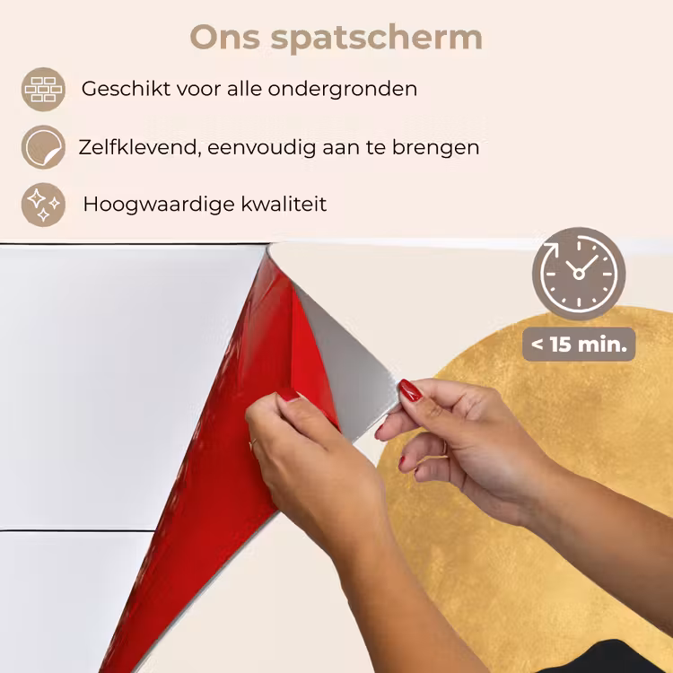 Spatscherm keuken - Bergsilhouetten - Gouden cirkel - Beige — 4