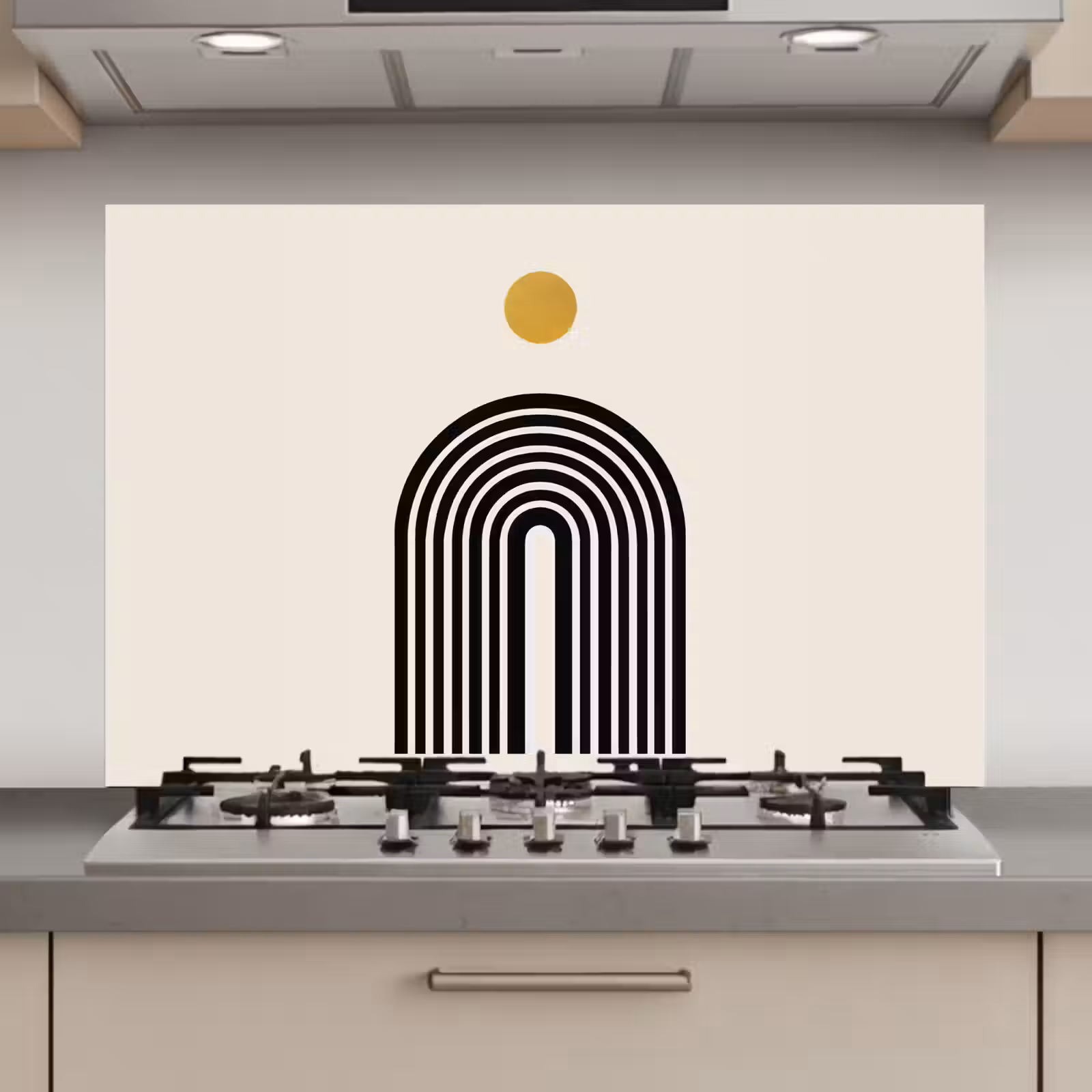 Spatscherm keuken - Minimalistisch - Zwarte boog - Gouden cirkel — 1