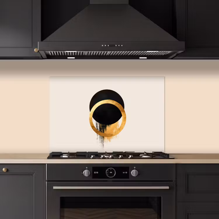 Spatscherm keuken - Abstract ontwerp - Zwarte cirkel - Verfvlekken — 2