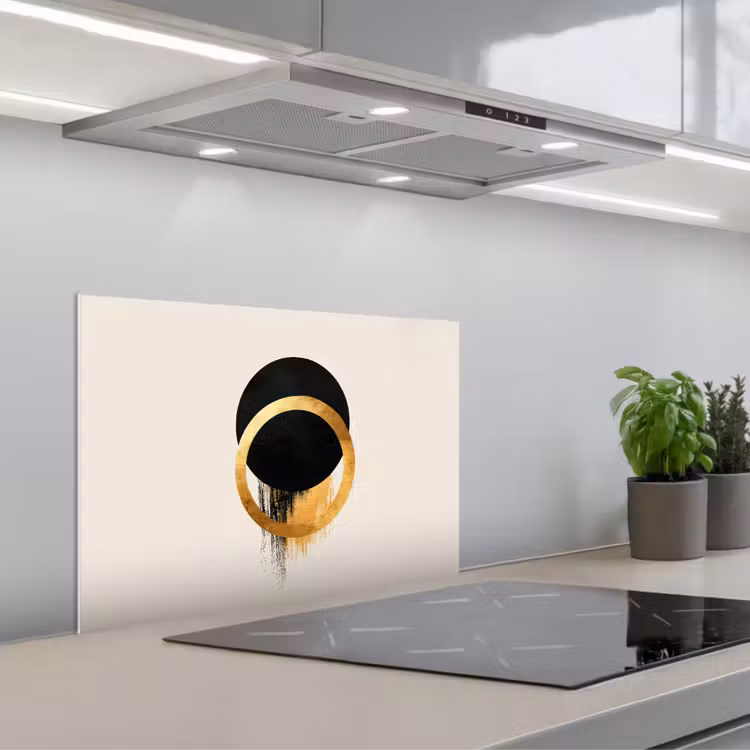 Spatscherm keuken - Abstract ontwerp - Zwarte cirkel - Verfvlekken — 5