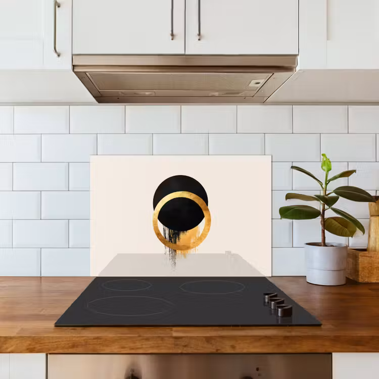 Spatscherm keuken - Abstract ontwerp - Zwarte cirkel - Verfvlekken — 6
