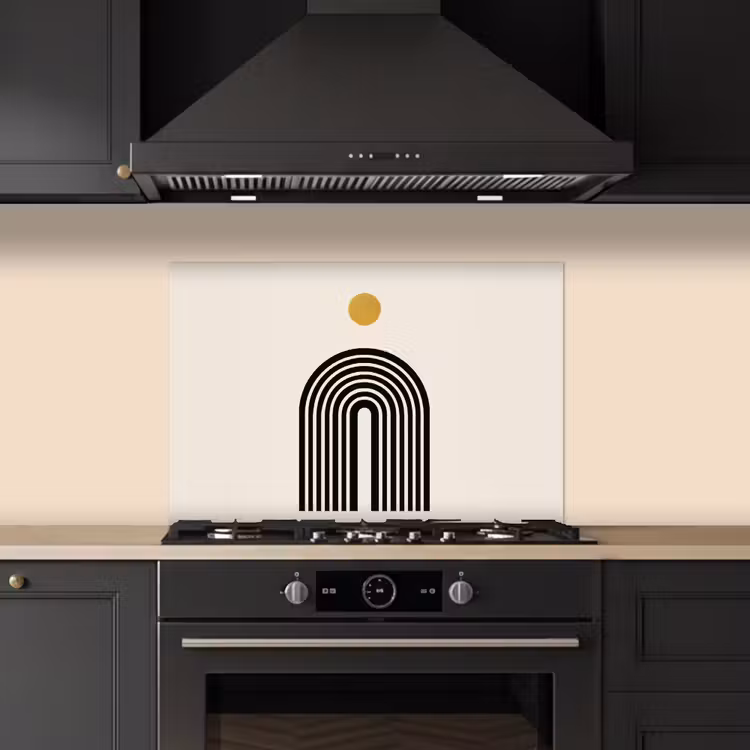 Spatscherm keuken - Minimalistisch - Zwarte boog - Gouden cirkel — 2