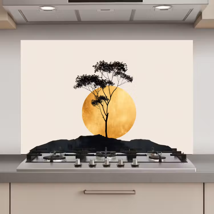 Spatscherm keuken - Zwarte boom - Gouden cirkel - Heuvel — 1