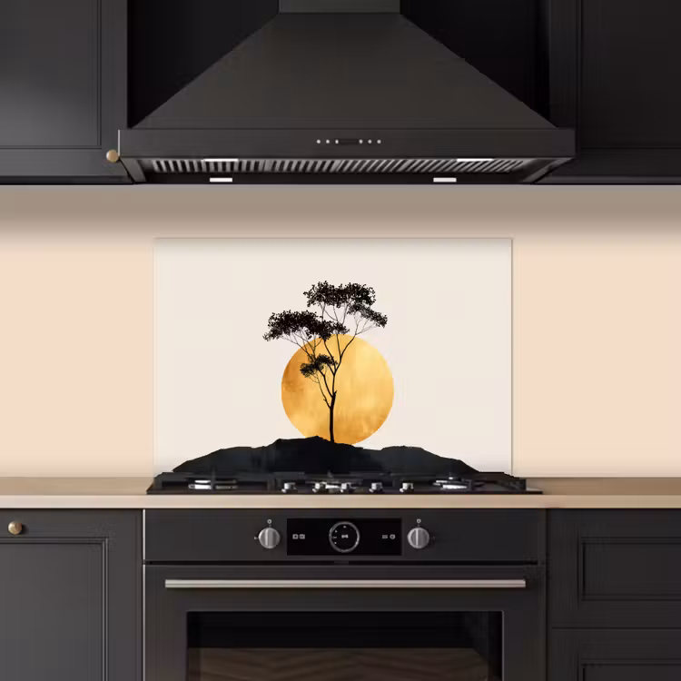 Spatscherm keuken - Zwarte boom - Gouden cirkel - Heuvel — 2