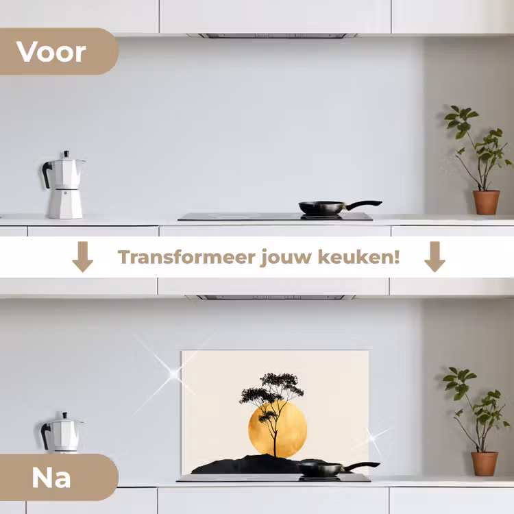 Spatscherm keuken - Zwarte boom - Gouden cirkel - Heuvel — 3