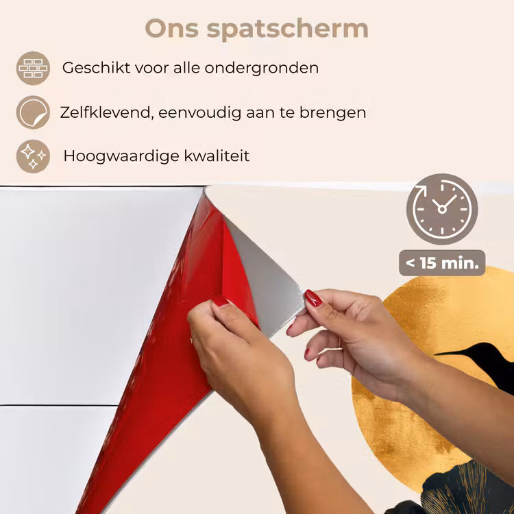 Spatscherm keuken - Zwarte kolibrie - Bloem - Gouden cirkel — 4
