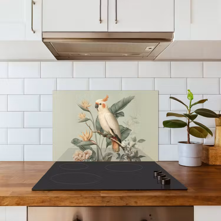 Spatscherm keuken - Gele kuifkaketoe - paradijsvogelbloemen - Groen — 6