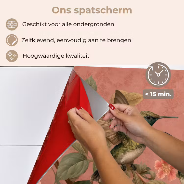 Spatscherm keuken - Kolibries - Bloemen - Groen - Roze — 4