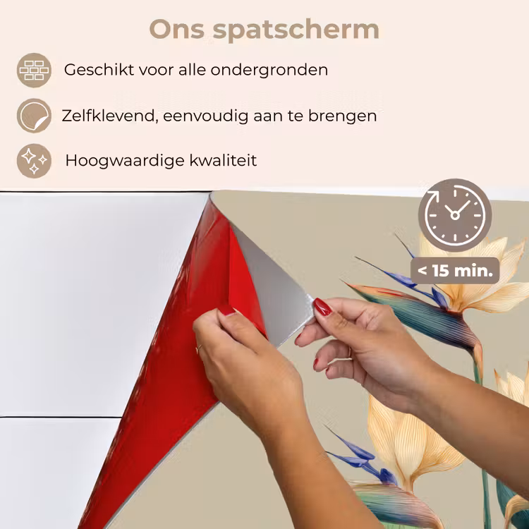 Spatscherm keuken - Paradijsvogelbloemen - Blauwgroene bladeren - Beige — 4