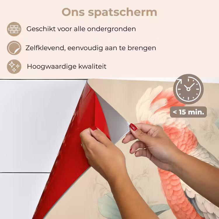 Spatscherm keuken - Roze kuifkaketoe - Tak met vruchten - Bladeren — 4
