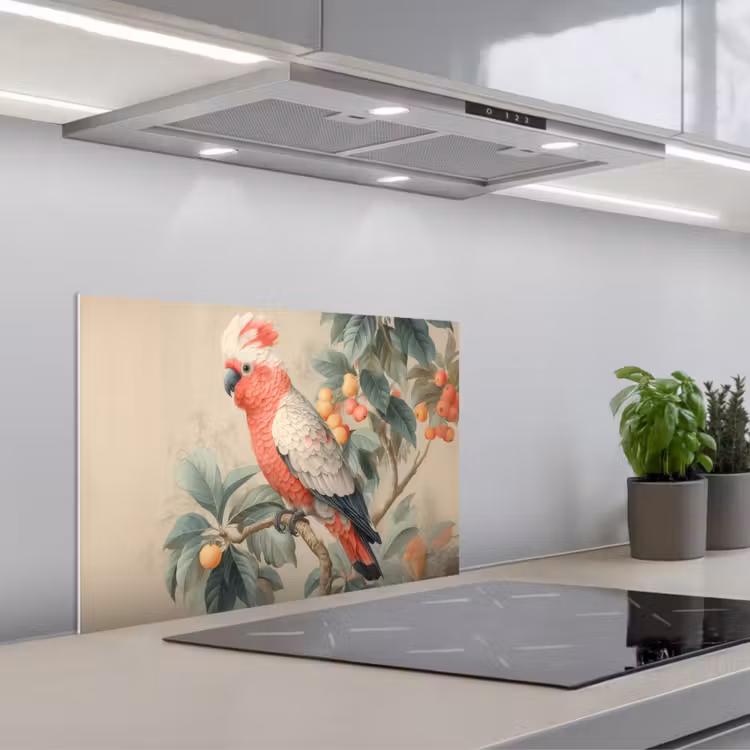 Spatscherm keuken - Roze kuifkaketoe - Tak met vruchten - Bladeren — 5