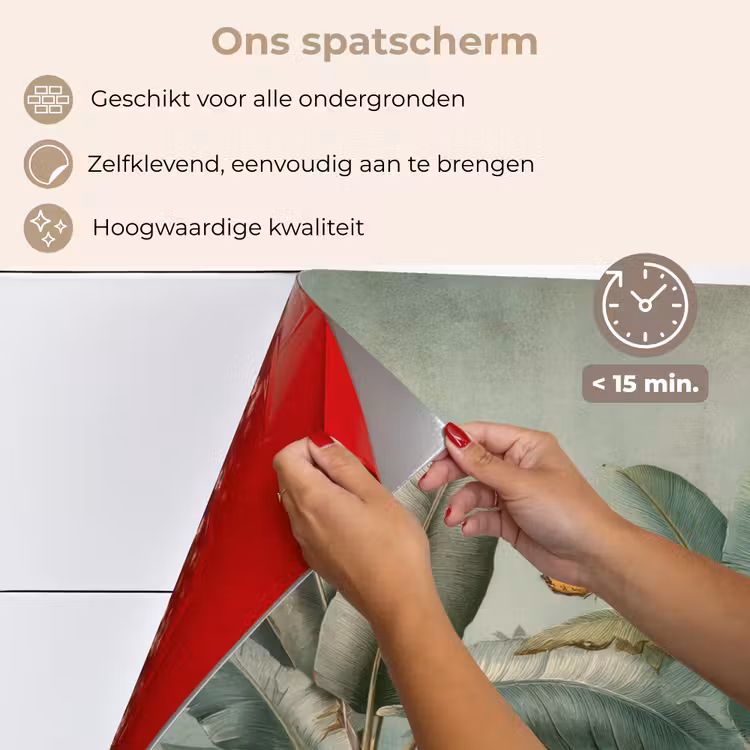 Spatscherm keuken - Tropisch bladerdek - Vlinders - groen - Bruin — 4