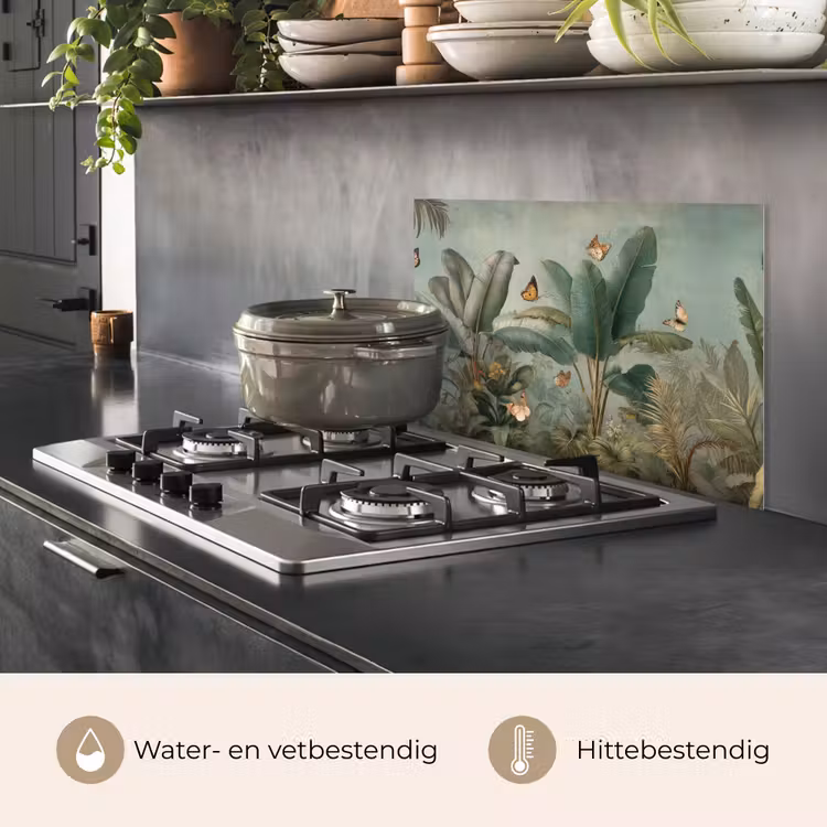 Spatscherm keuken - Tropisch bladerdek - Vlinders - groen - Bruin — 7