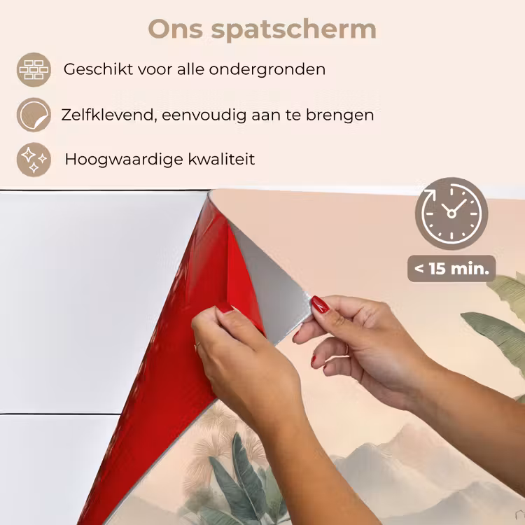 Spatscherm keuken - Tropisch landschap - palmbomen - Bloemen - Roze lucht — 4