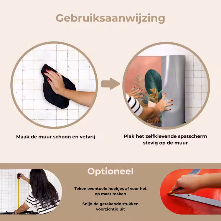 Spatscherm keuken - Tropische bladeren - Bloemen - Roze - groen — 8