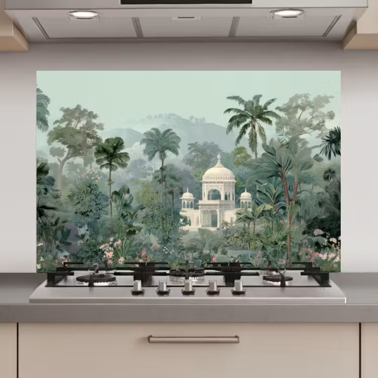 Spatscherm keuken - Tropische tuin - Koepelgebouw - Bloemen — 1