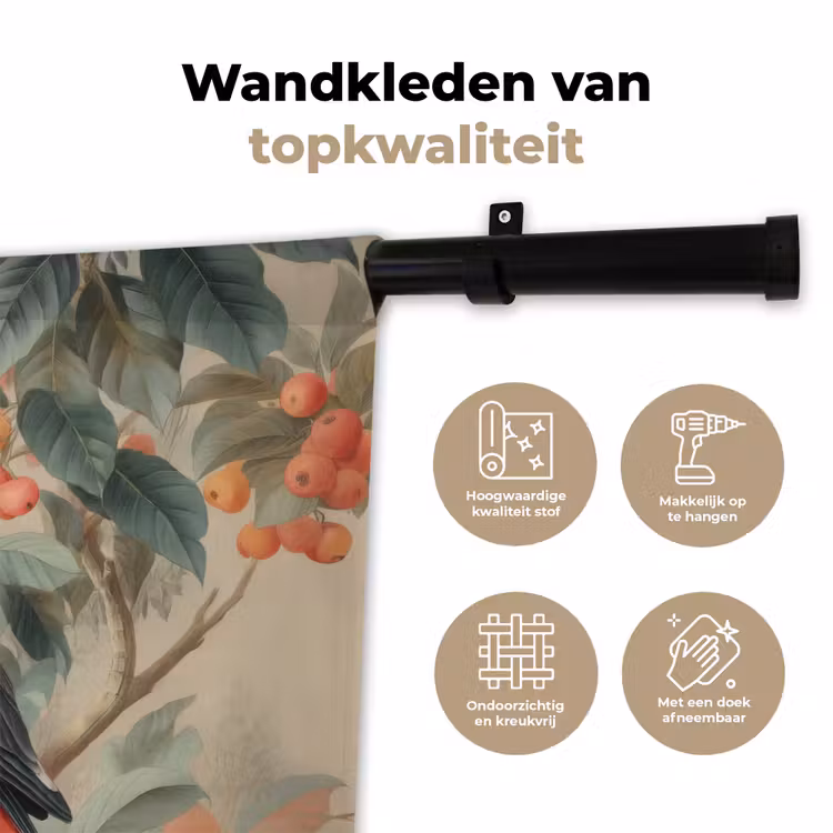 Wandkleed - Roze kuifkaketoe - Tak met vruchten - Bladeren — 3