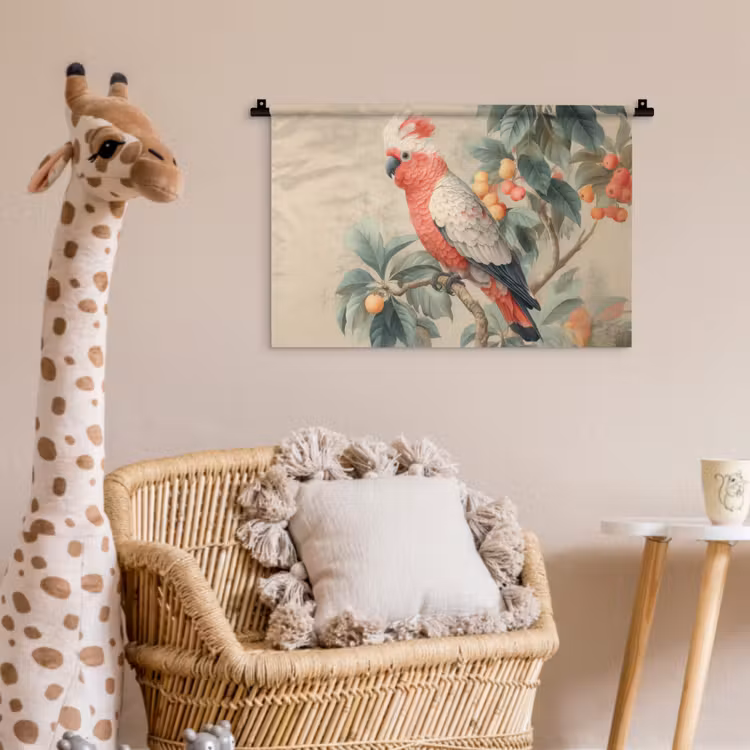 Wandkleed - Roze kuifkaketoe - Tak met vruchten - Bladeren — 5