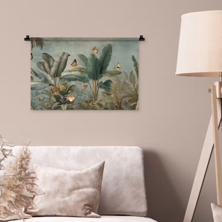 Wandkleed - Tropisch bladerdek - Vlinders - groen - Bruin — 2