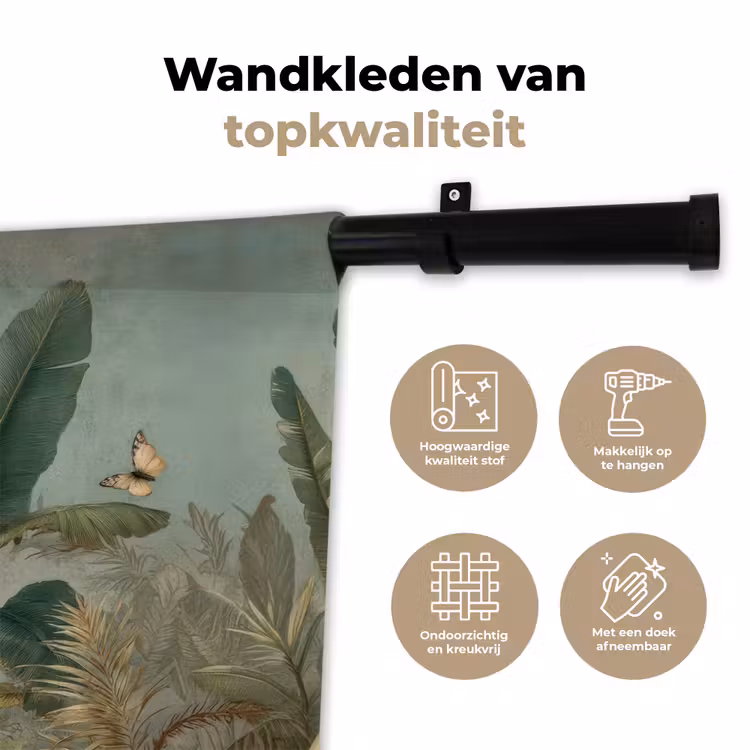 Wandkleed - Tropisch bladerdek - Vlinders - groen - Bruin — 3