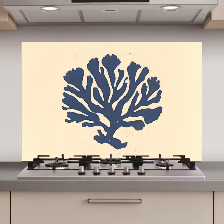 Spatscherm keuken - Blauw koraal - Vertakkingen - Beige — 1