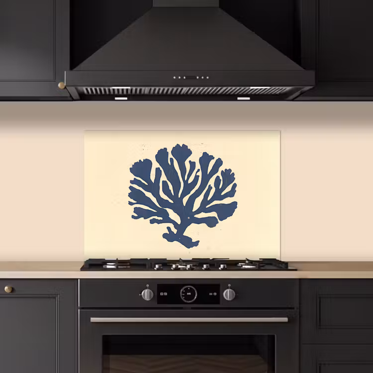 Spatscherm keuken - Blauw koraal - Vertakkingen - Beige — 2