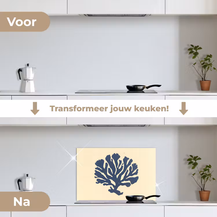 Spatscherm keuken - Blauw koraal - Vertakkingen - Beige — 3