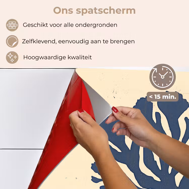 Spatscherm keuken - Blauw koraal - Vertakkingen - Beige — 4