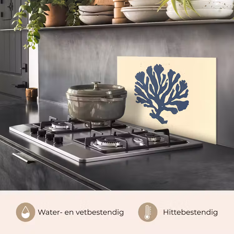 Spatscherm keuken - Blauw koraal - Vertakkingen - Beige — 7