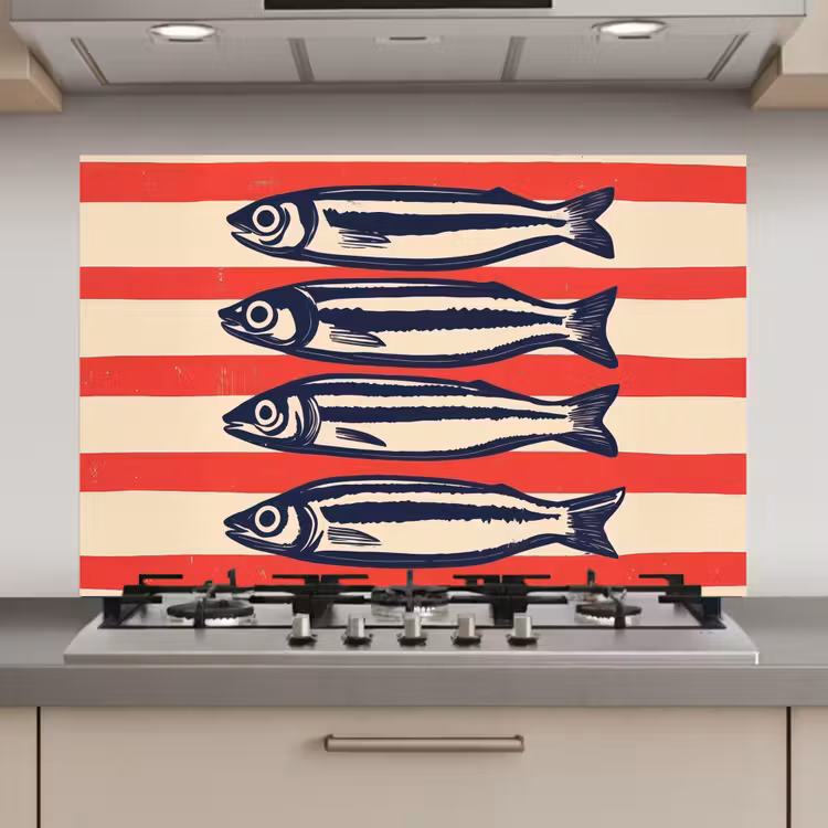 Spatscherm keuken - Sardines - Rood en beige strepen — 1
