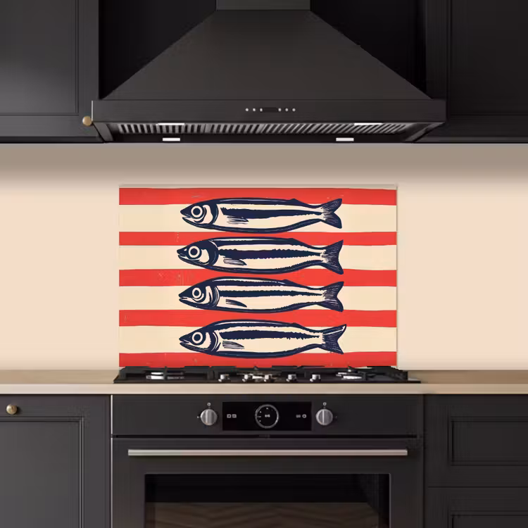 Spatscherm keuken - Sardines - Rood en beige strepen — 2