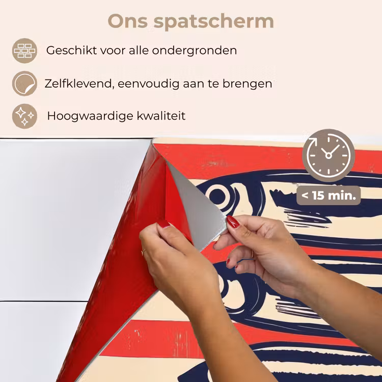 Spatscherm keuken - Sardines - Rood en beige strepen — 4