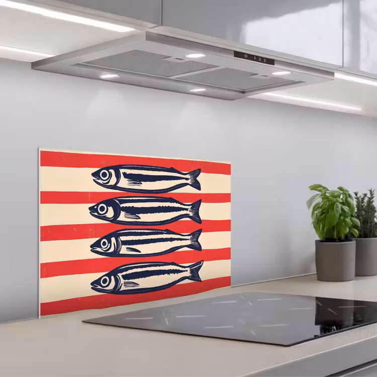 Spatscherm keuken - Sardines - Rood en beige strepen — 5
