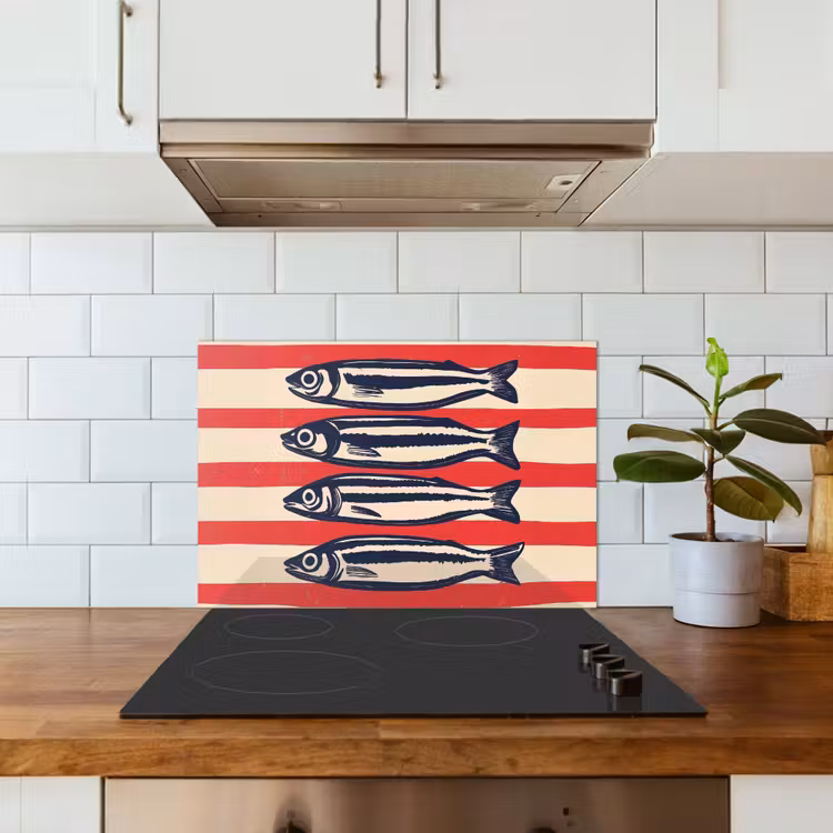 Spatscherm keuken - Sardines - Rood en beige strepen — 6
