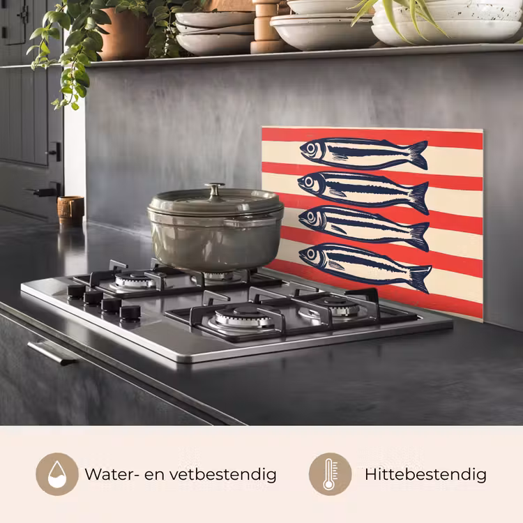 Spatscherm keuken - Sardines - Rood en beige strepen — 7