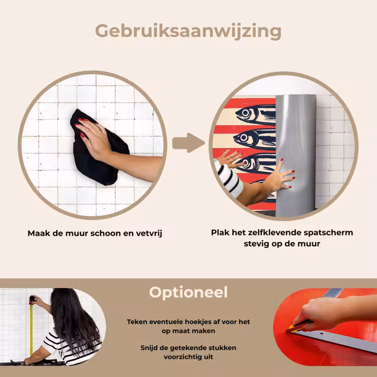 Spatscherm keuken - Sardines - Rood en beige strepen — 8