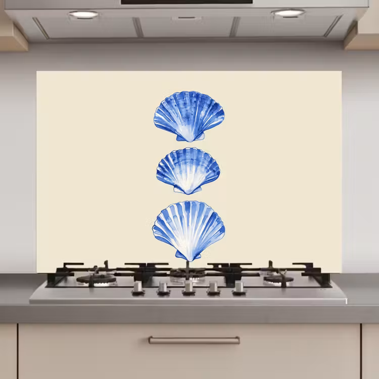 Spatscherm keuken - Schelpen - Blauw - Beige — 1