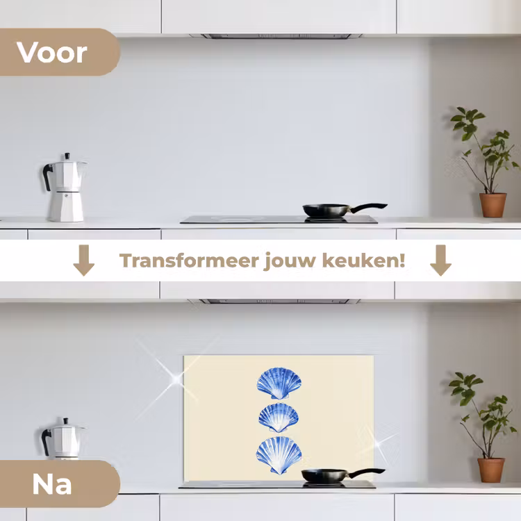 Spatscherm keuken - Schelpen - Blauw - Beige — 3