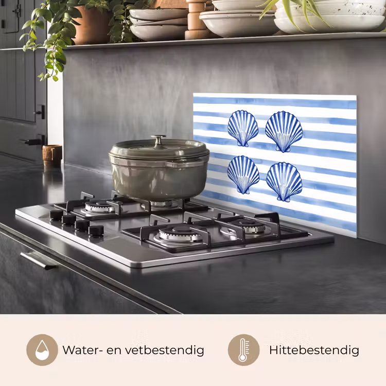 Spatscherm keuken - Vier schelpen - Blauw - Wit - Strepen — 7