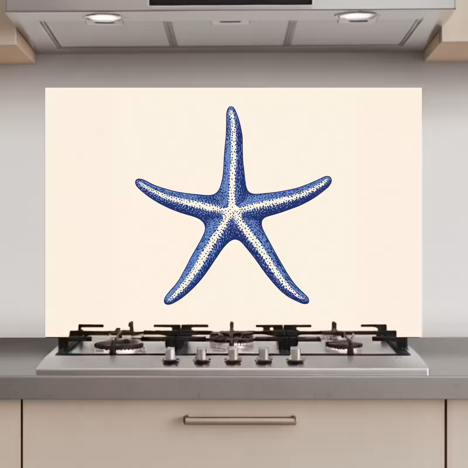 Spatscherm keuken - Blauwe zeester - Minimalistisch - Beige — 1