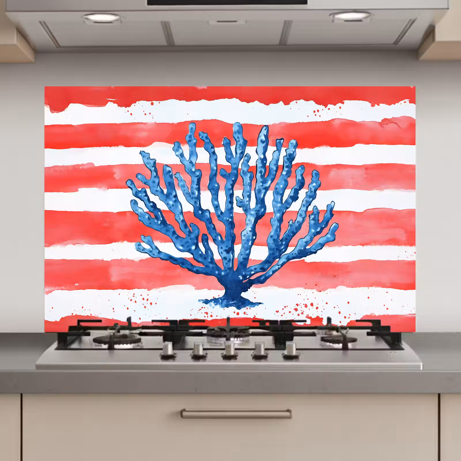 Spatscherm keuken - Koraal - Verfstructuur - Rood - Blauw — 1