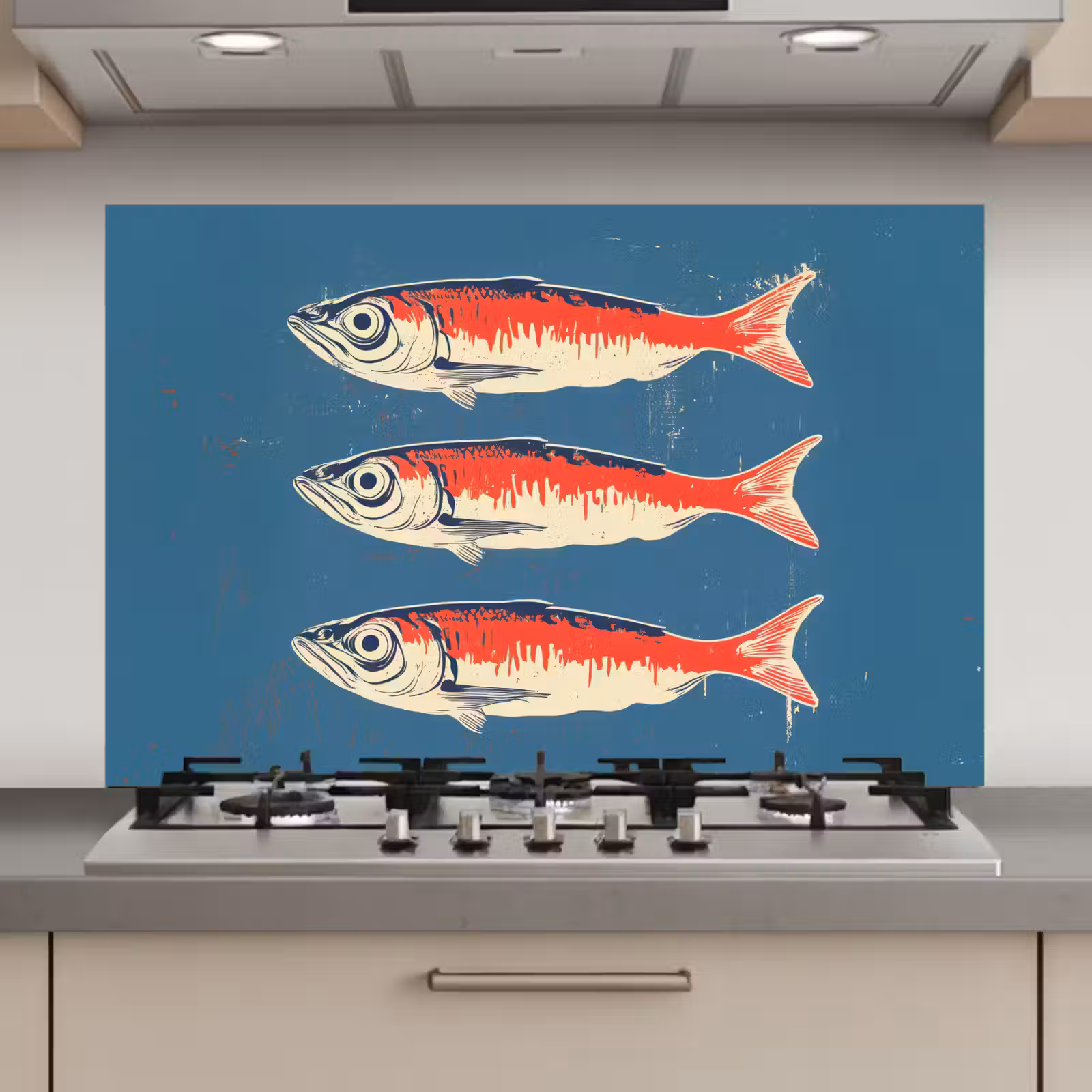 Spatscherm keuken - Vissen - Rood - Blauw — 1