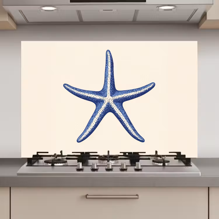 Spatscherm keuken - Blauwe zeester - Minimalistisch - Beige — 1