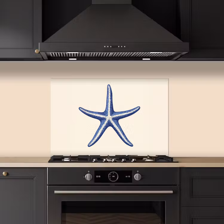 Spatscherm keuken - Blauwe zeester - Minimalistisch - Beige — 2