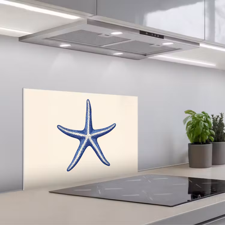 Spatscherm keuken - Blauwe zeester - Minimalistisch - Beige — 5
